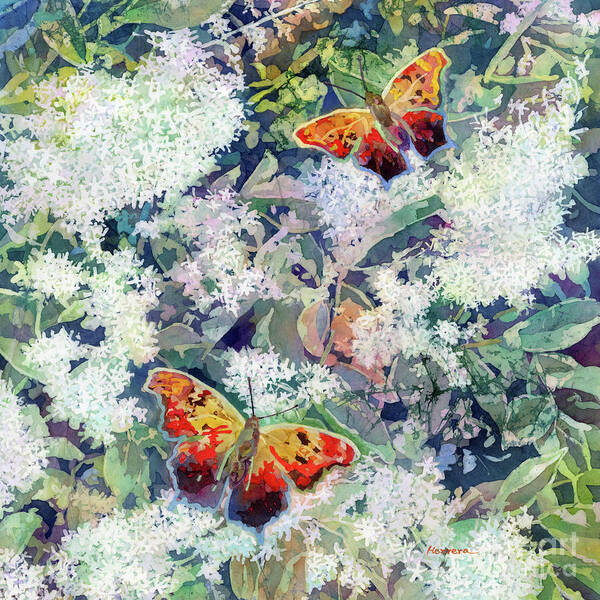 Lilac Poster featuring the painting Butterfly Garden 2 - Eastern Comma by Hailey E Herrera
