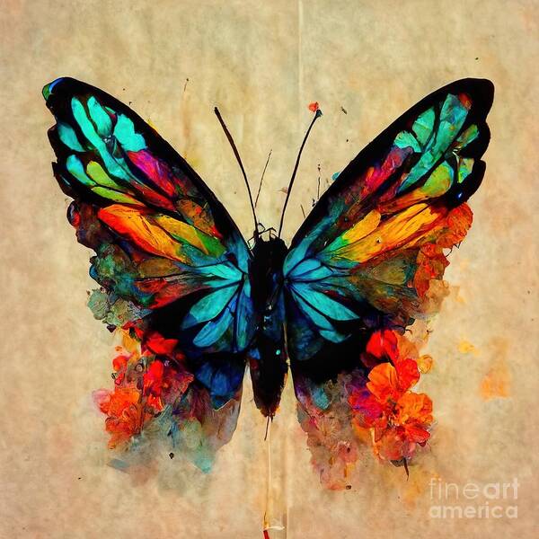 Butterfly Portrait Poster featuring the mixed media Butterfly Watercolor by John DeGaetano