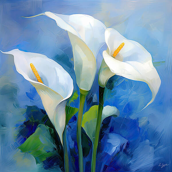 Calla Lily Poster featuring the painting Calla Trio- Calla Lily Paintings by Lourry Legarde