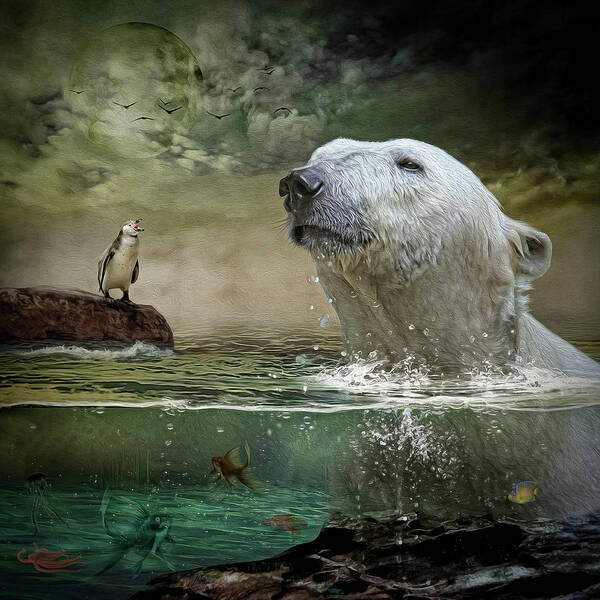 Polar Bear Poster featuring the digital art Calling Out by Maggy Pease