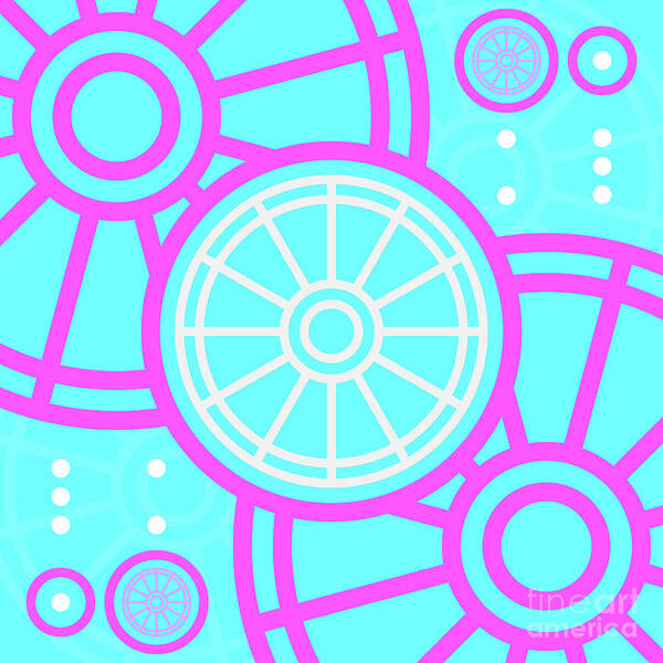 Abstract Poster featuring the mixed media Candy Bubblegum Geometric Glyph Art in Cyan Blue and Pink n.0486 by Holy Rock Design