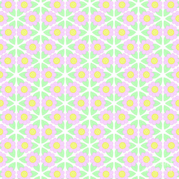 Flower Pattern Poster featuring the digital art Candy Flower - Pink, Yellow and Green Floral Pattern by LJ Knight