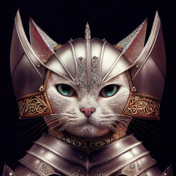Warriors Poster featuring the digital art Candy the Warrior Kitten by Peggy Collins