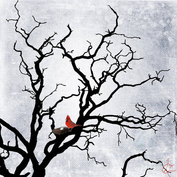 Cardinal Poster featuring the digital art Cardinal in Winter by Janice Leagra
