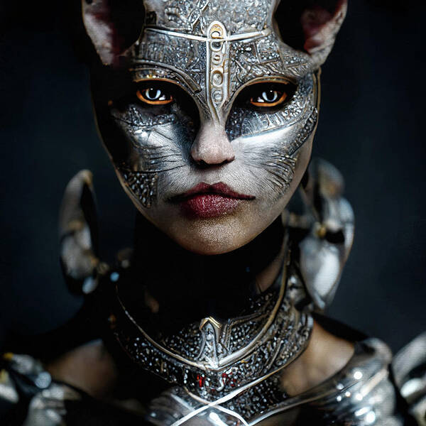 Warriors Poster featuring the digital art Cat Woman Warrior Portrait by Peggy Collins