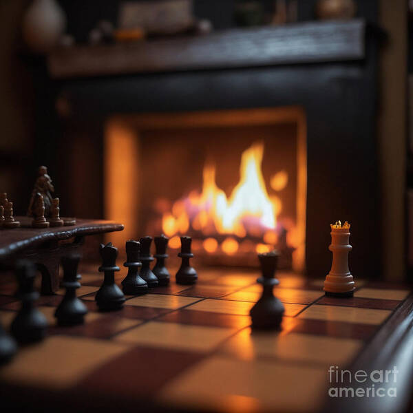 Chess Poster featuring the mixed media Chess By The Fire by Jay Schankman