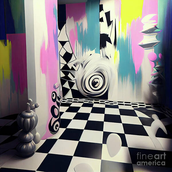 Surreal Room Poster featuring the painting Chess Room by Mindy Sommers