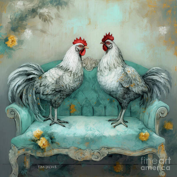 Chickens Poster featuring the painting Chickens On The Sofa by Tina LeCour