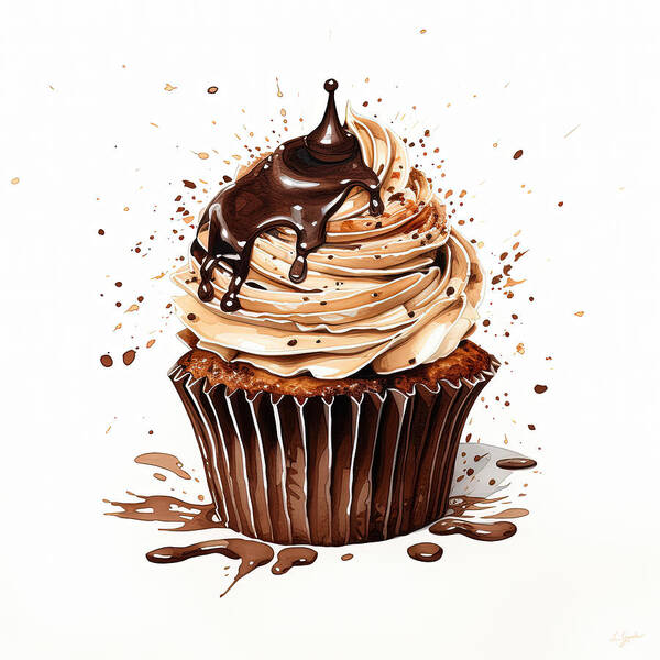 Colorful Cupcake Artwork Poster featuring the digital art Chocolate Cupcake by Lourry Legarde