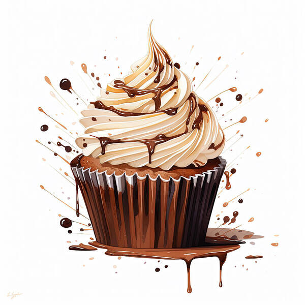 Colorful Cupcake Artwork Poster featuring the photograph Chocolate Cupcake with Buttercream Frosting Art by Lourry Legarde