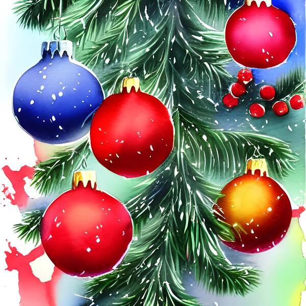 Water Color Poster featuring the digital art Christmas Ornaments by April Cook