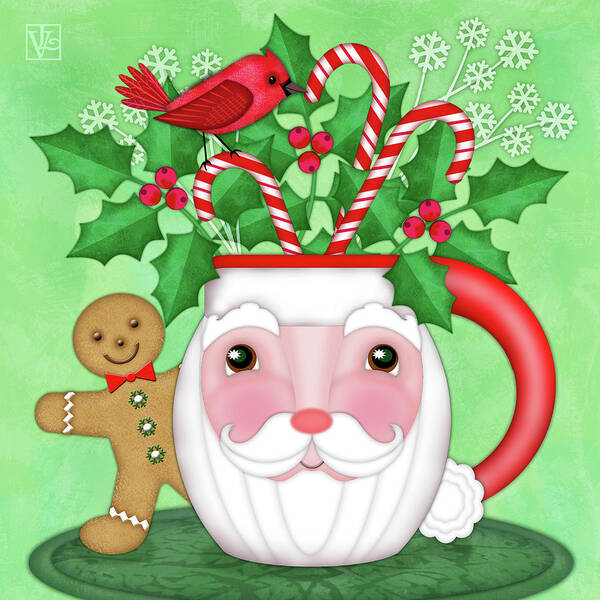 Christmas Poster featuring the digital art Christmas Santa Mug by Valerie Drake Lesiak