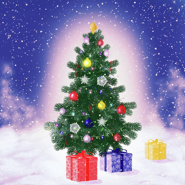 Christmas Poster featuring the digital art Christmas Tree by Anastasiya Malakhova