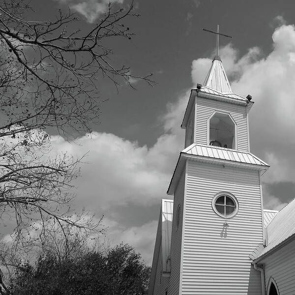 Bell Tower Poster featuring the photograph Classic White Steeple BW by Connie Fox