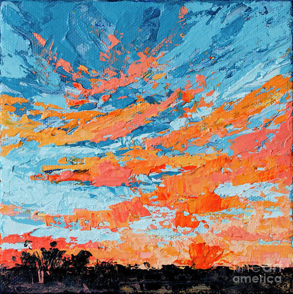 Sky Painting Poster featuring the painting Cloudscape Orange Sunset Over and Open Field by Patricia Awapara