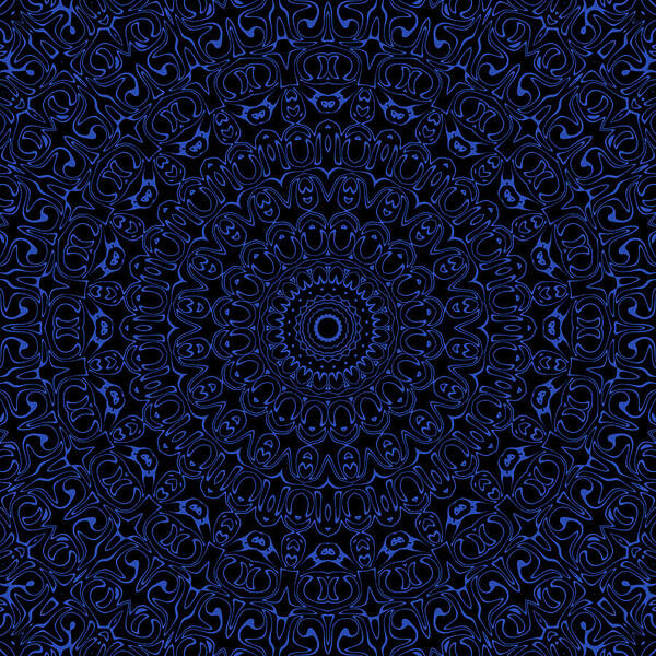 Cobalt Blue Poster featuring the digital art Cobalt Blue on Black Mandala Kaleidoscope Medallion Flower by Mercury McCutcheon