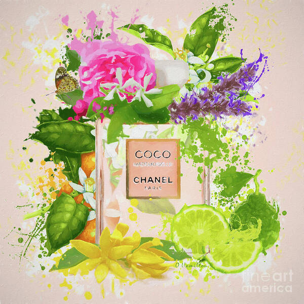 Printed Chanel No5 art 8x10" Soft Purple watercolour with stripe Coco  Chanel Chanel poster Chanel Art Printable fashi…