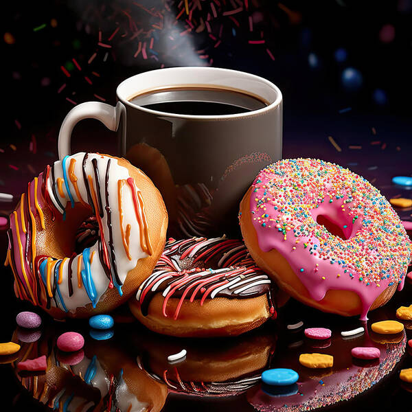 Coffee And Donuts Poster featuring the digital art Coffee Time by Lourry Legarde