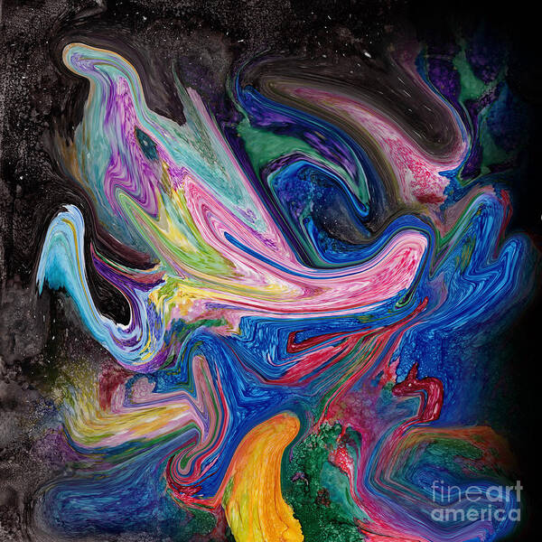 Digital Art Poster featuring the digital art Colorful Alcohol Ink Abstract by Conni Schaftenaar