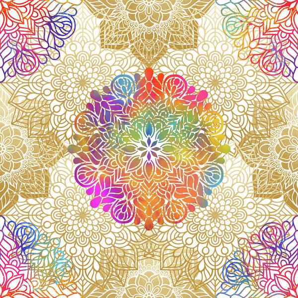 Mandala Poster featuring the digital art Colorful Gold Mandala Pattern by Sambel Pedes