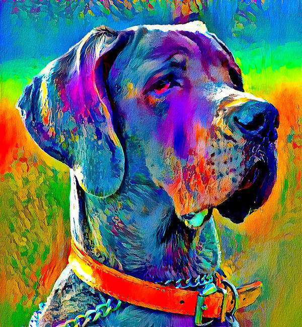 Great Dane Poster featuring the digital art Colorful Great Dane portrait - digital painting by Nicko Prints