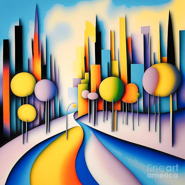 City Poster featuring the digital art Colourful Abstract Cityscape - 4 by Philip Preston