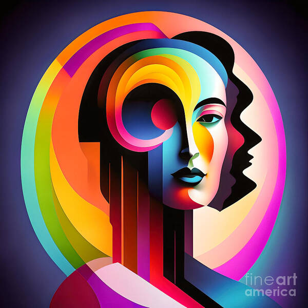 Portrait Poster featuring the digital art Colourful Abstract Surreal Portrait - 3 by Philip Preston
