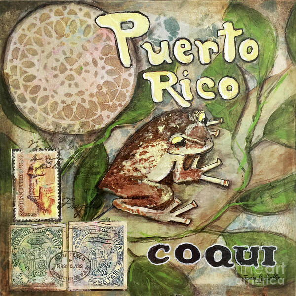 Puerto Rico Poster featuring the mixed media Coqui by Janis Lee Colon