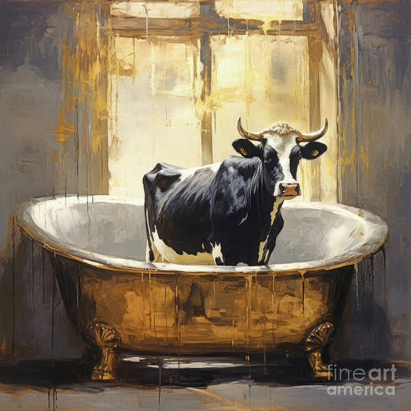 Cow Poster featuring the painting Cow In The Tub by Tina LeCour
