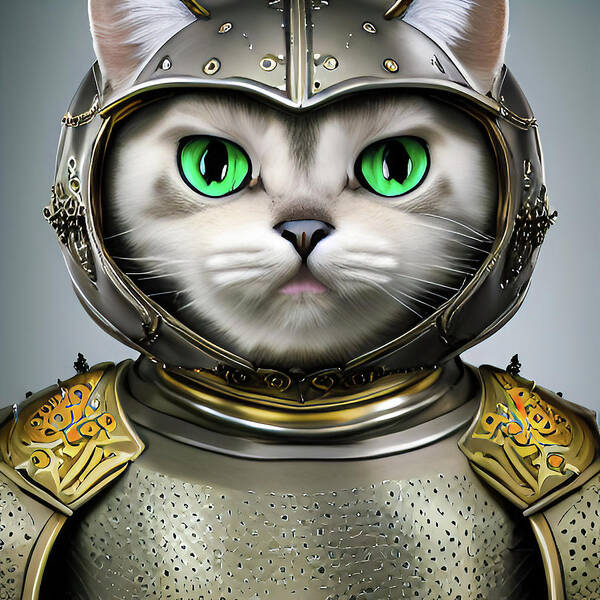 Cat Poster featuring the digital art Cute Cat Knight 01 by Matthias Hauser