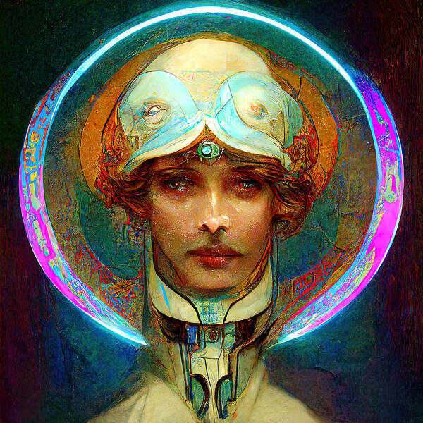 Cybernetic Poster featuring the painting Cybernetic Angel, 01 by AM FineArtPrints