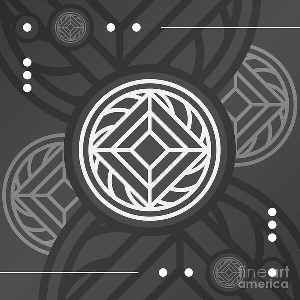 Abstract Poster featuring the mixed media Dark Steely Geometric Glyph Art in Black Gray and White n.0270 by Holy Rock Design