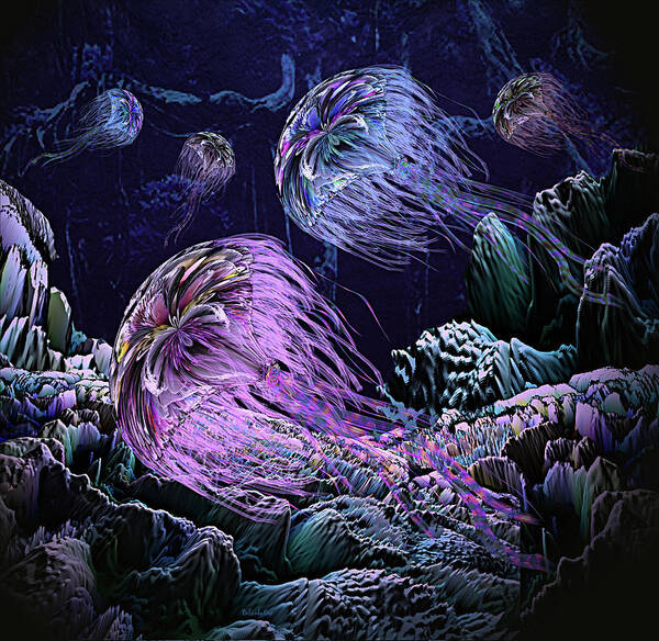 Art Poster featuring the digital art Deep Sea Exploration Jellyfish Bay by Artful Oasis