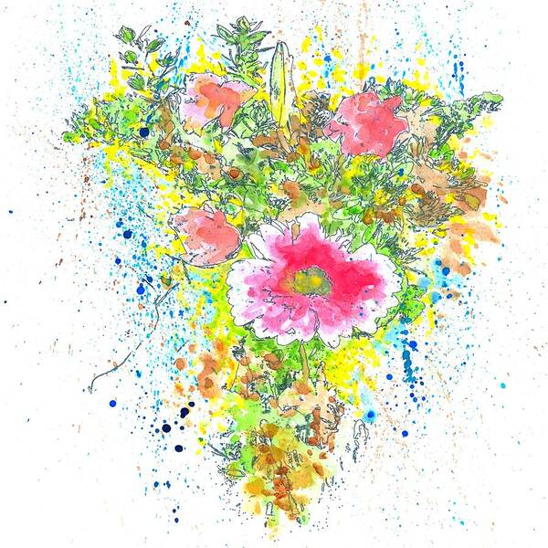 Watercolor Poster featuring the mixed media Design 22 flowers by Lucie Dumas