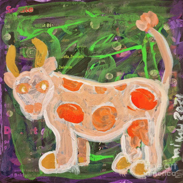 Cow Poster featuring the mixed media Die Orange-Gfleckte by Mimulux Patricia No