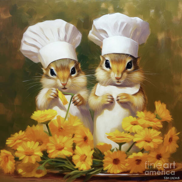 Chipmunk Poster featuring the painting Dining On Daisies by Tina LeCour