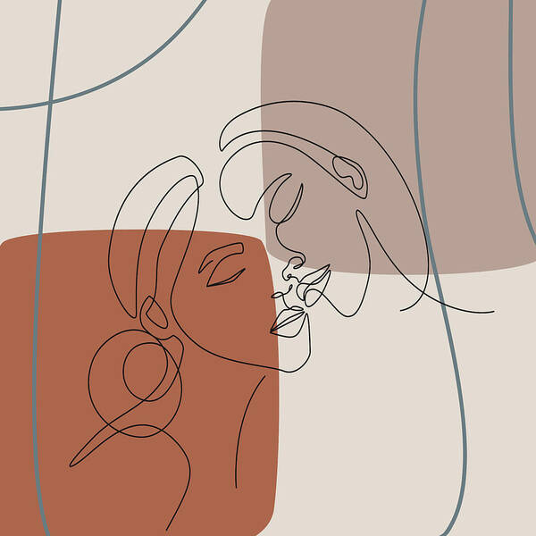 One Line Drawing Set, Minimalist Couple Kissing, Couple Kiss Illustration,  Romantic Wall Art, No 02 #2 Wood Print by Mounir Khalfouf - Pixels