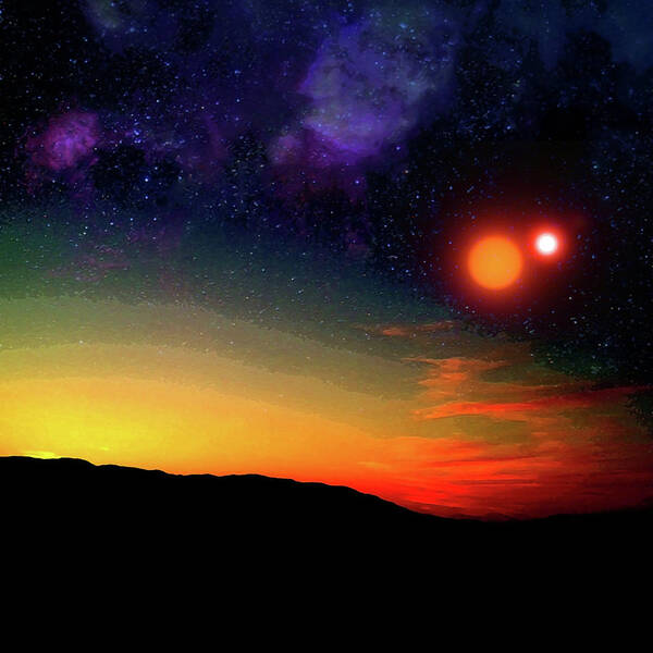 Sunset Poster featuring the digital art Exoplanet Moon Rise by Don White Artdreamer