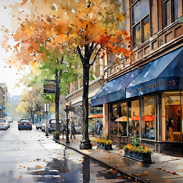 Hot Springs Arkansas Poster featuring the painting Fall Downtown Scenes - Capturing the Beauty of the Season by Lourry Legarde