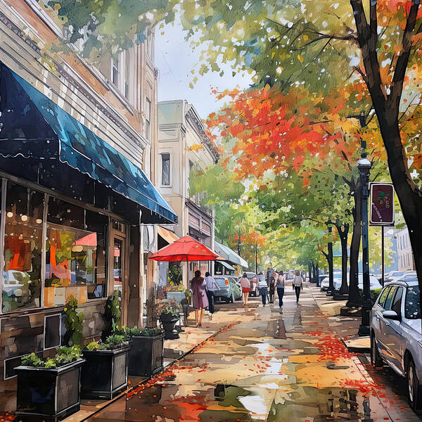 Hot Springs Arkansas Poster featuring the painting Fall in the City - Fall Downtown Watercolor by Lourry Legarde