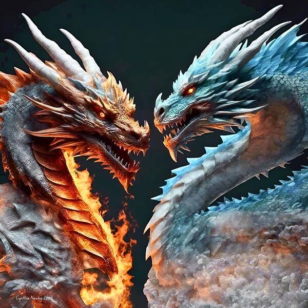 Ai Poster featuring the digital art Fire and Ice Dragons 2023v1 by Cindy's Creative Corner