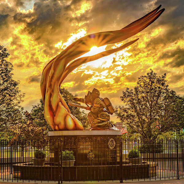 Cleveland Ohio Poster featuring the photograph Flames of Fire At The Fallen Firefighters Memorial in Cleveland Ohio by Gregory Ballos