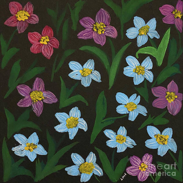 Flowers Poster featuring the painting Flowers on Black by Lisa Neuman