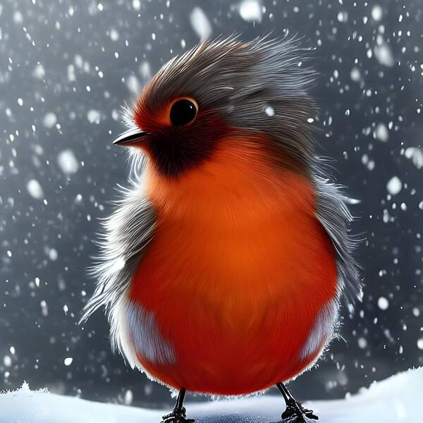 Robin Poster featuring the digital art Fluffy Robin by April Cook
