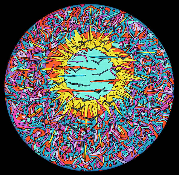 Flying Psychedelic Pop Art Colorful Sun Poster featuring the painting Flying through the Sun by Mike Stanko