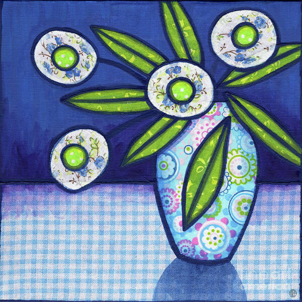 Abstract Poster featuring the painting Folk Art Flowers In A Vase 3 by Amy E Fraser