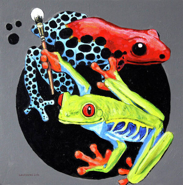 Frogs Poster featuring the painting Frog Painting Dots by John Lautermilch