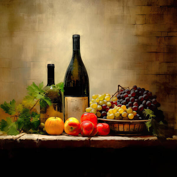 Wine Poster featuring the painting Fruit and Wine Art by Lourry Legarde