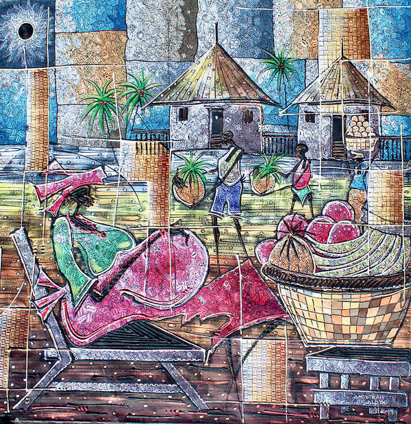 Africa Poster featuring the painting Fruit Selling Village by Paul Gbolade Omidiran