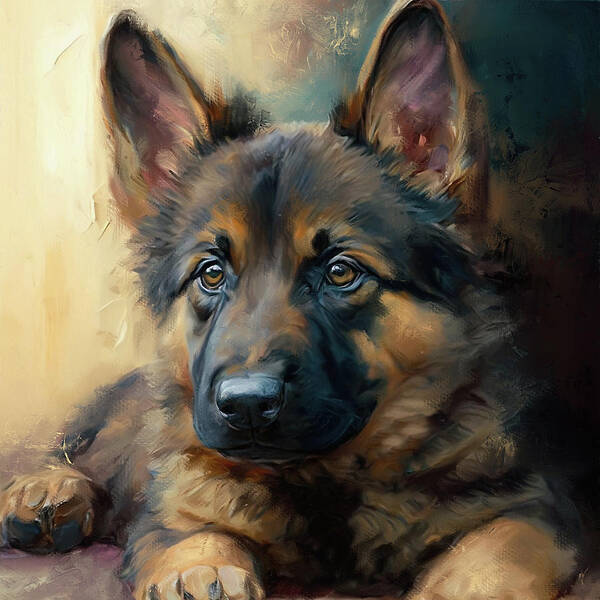Dog Poster featuring the painting Future Protector German Shepherd Puppy by Jai Johnson